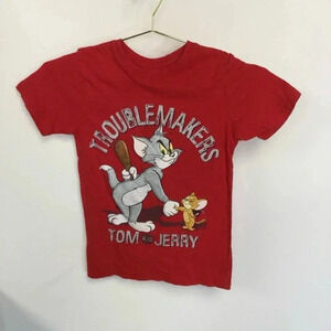 Vintage Tom & Jerry Boy Medium Troublemakers T Shirt Red Mouse Cat Short Sleeves